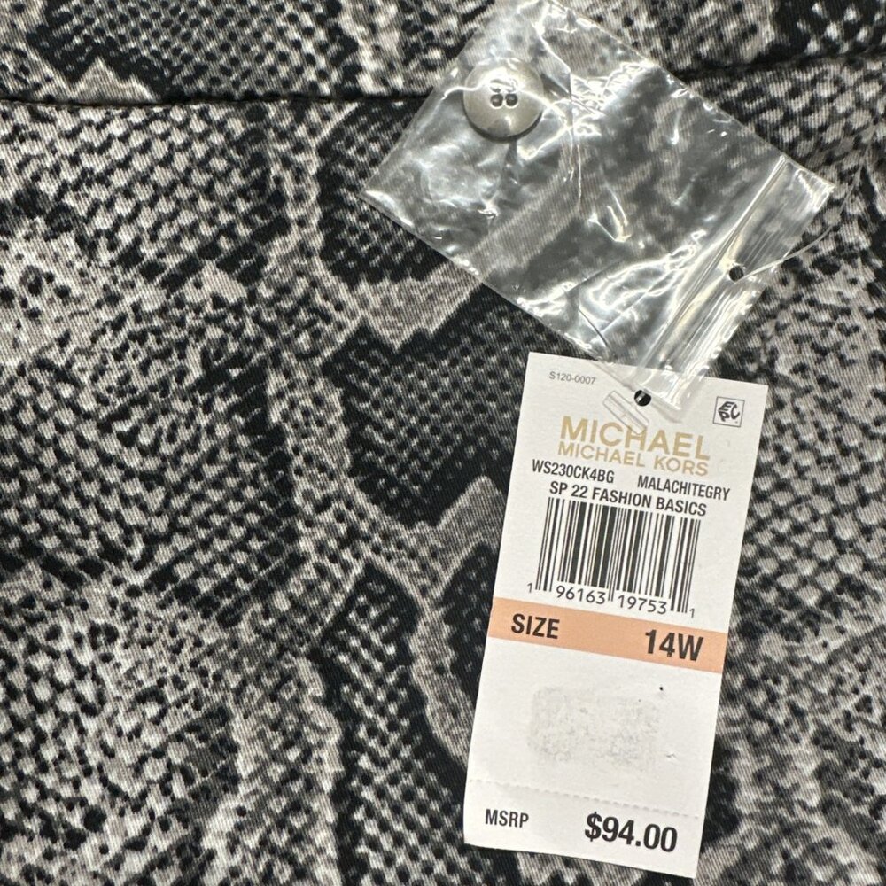Michael Kors Plus Size Snakeskin Print Stretch Twill Pants 14W Malachite Grey - Picture 9 of 9